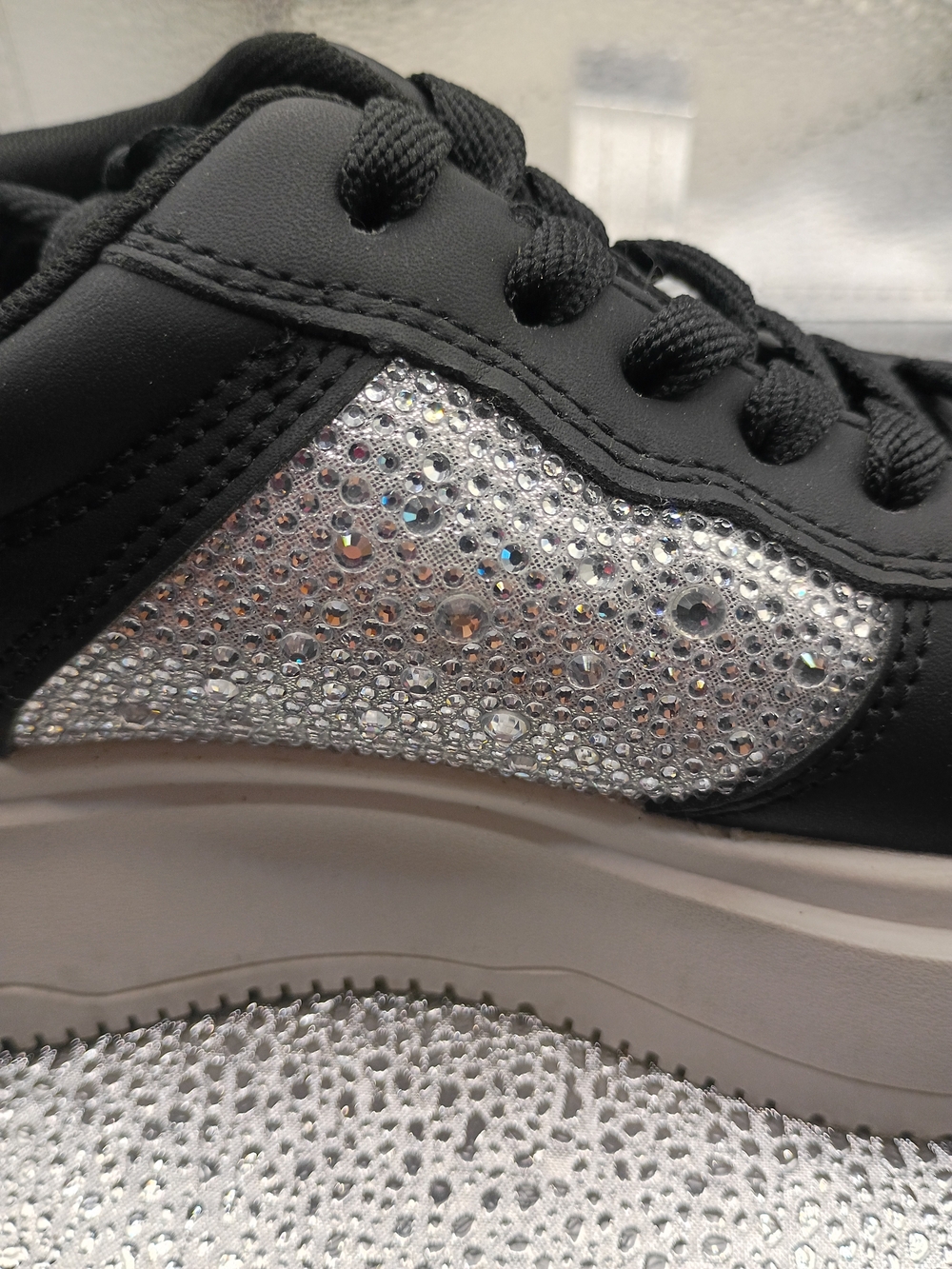 Platform Lace-Up Sneakers with Silver Rhinestone Panels - Picture 8 of 9
